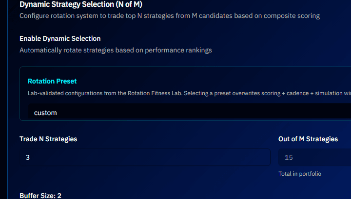 Portfolio Studio rotation configuration panel showing preset selection and schedule settings